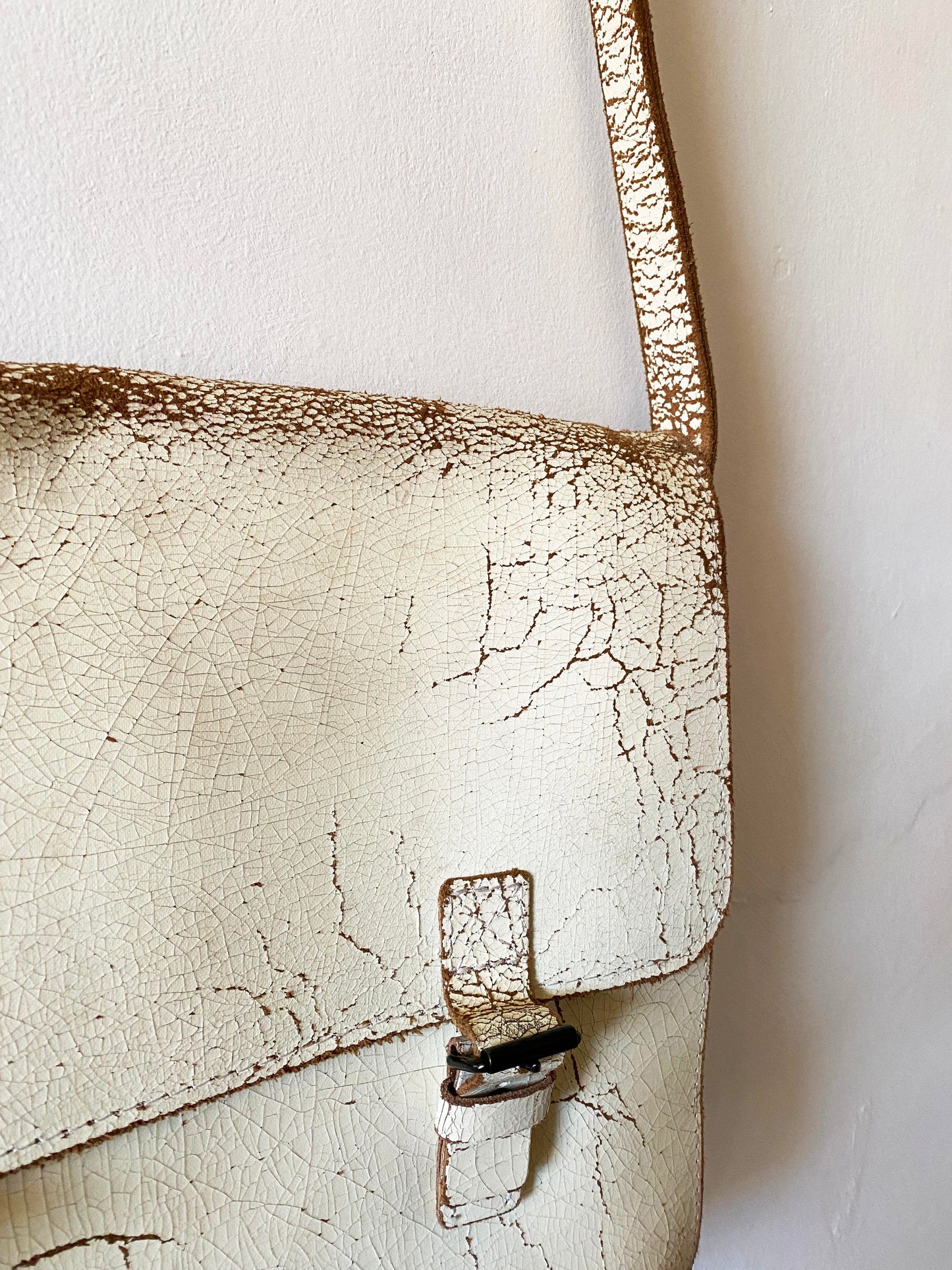 Barbara Wiggins Cream Crackle Leather Satchel