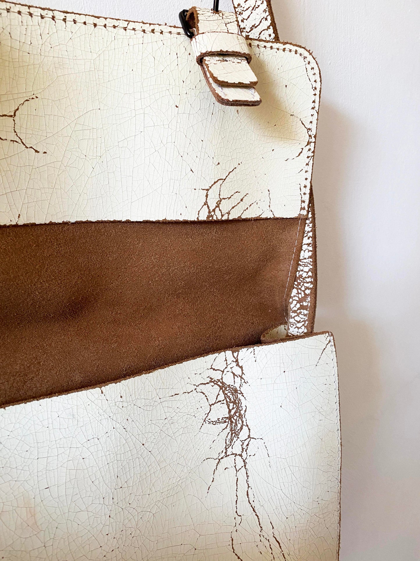 Barbara Wiggins Cream Crackle Leather Satchel