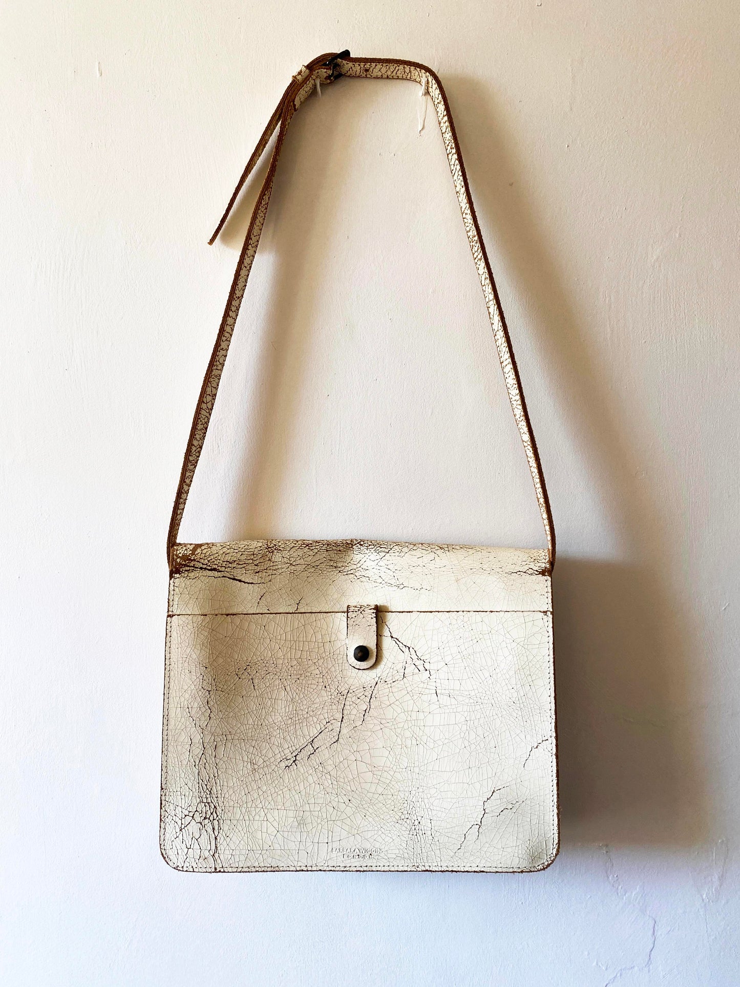 Barbara Wiggins Cream Crackle Leather Satchel