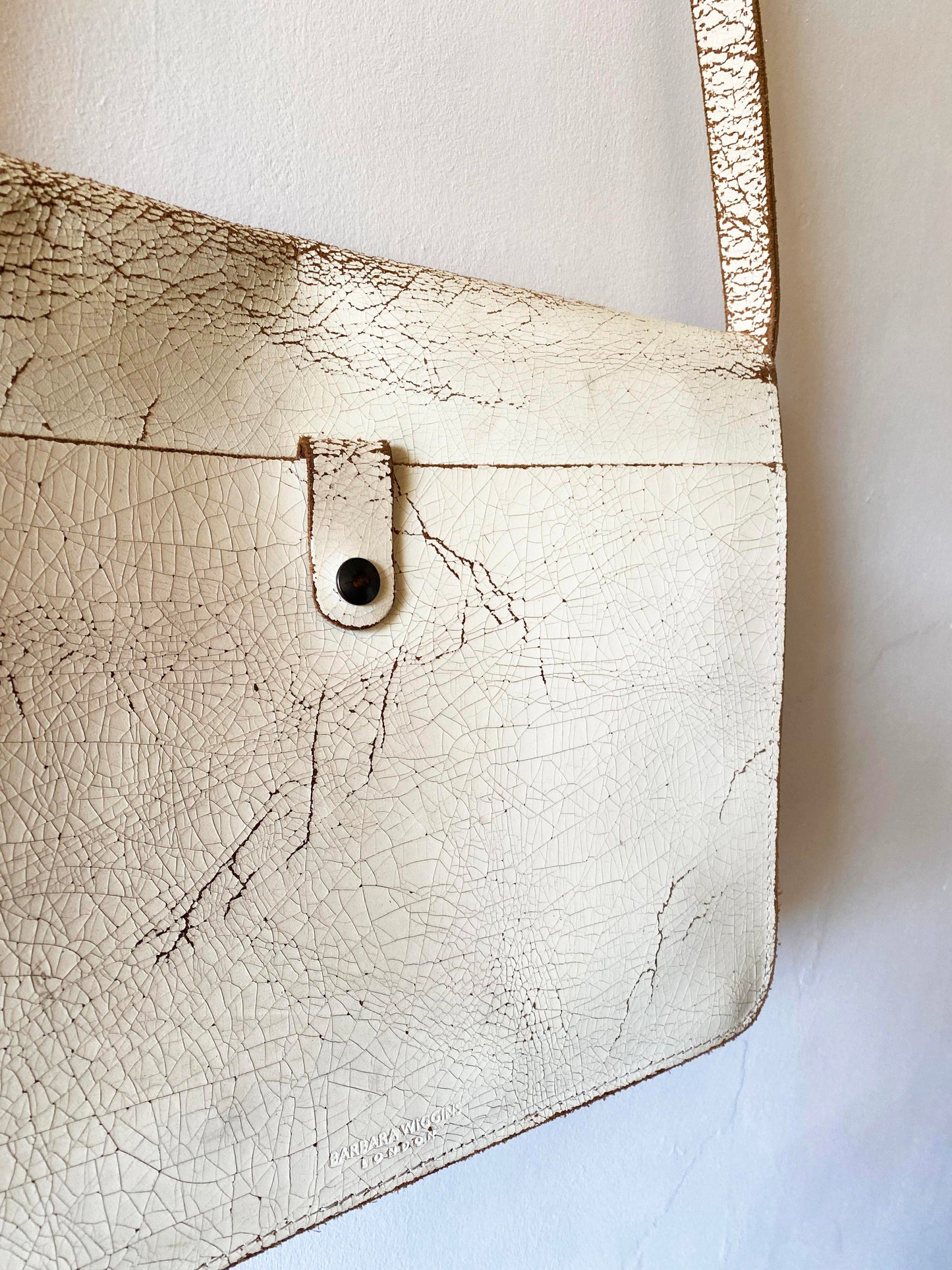 Barbara Wiggins Cream Crackle Leather Satchel
