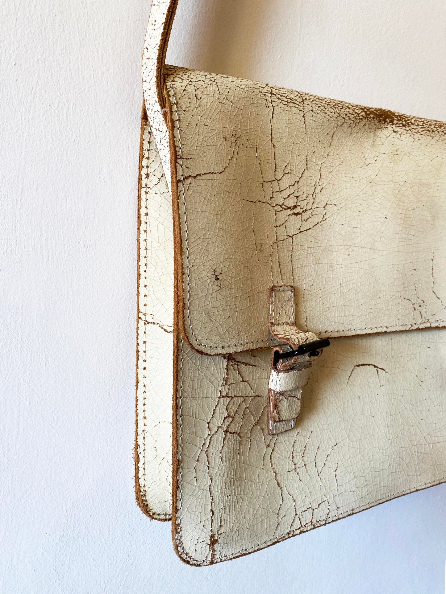 Barbara Wiggins Cream Crackle Leather Satchel